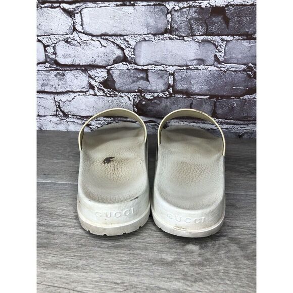 GUCCI Web White Rubber Logo Casual Slides Designer Sandals Men’s Sz 11M US/44EU - Picture 3 of 16